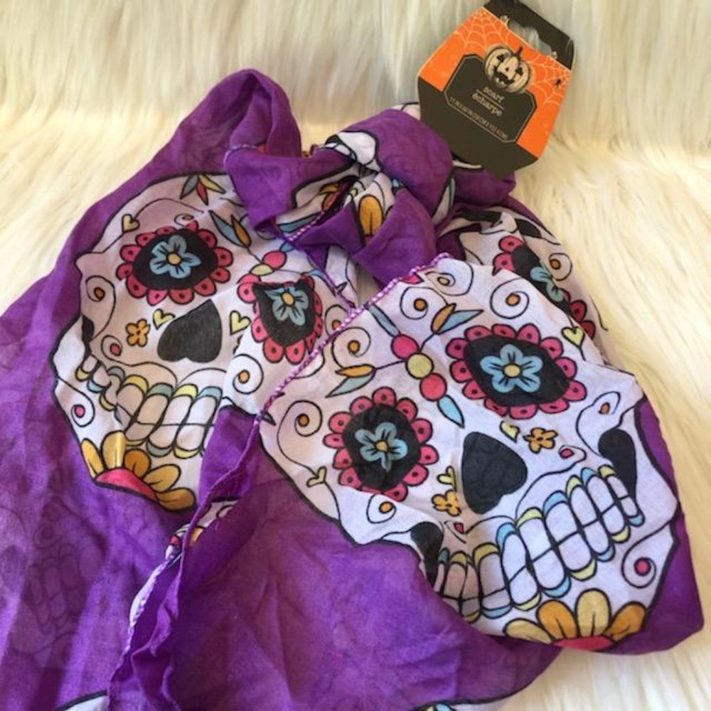 Lightweight Purple Sugar Skull Scarf